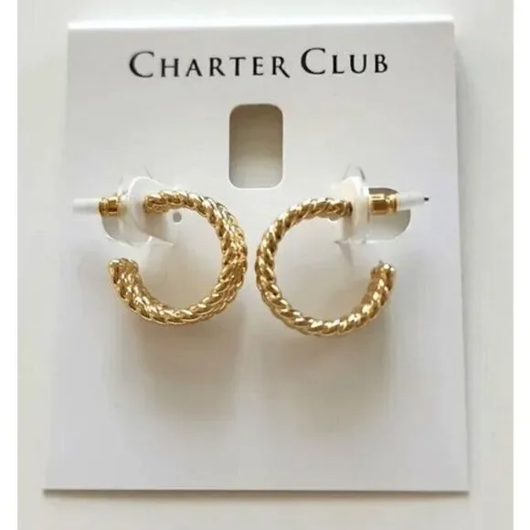 Charter Club NWT Gold Twist Hoop Earrings $35+ - Picture 4 of 5